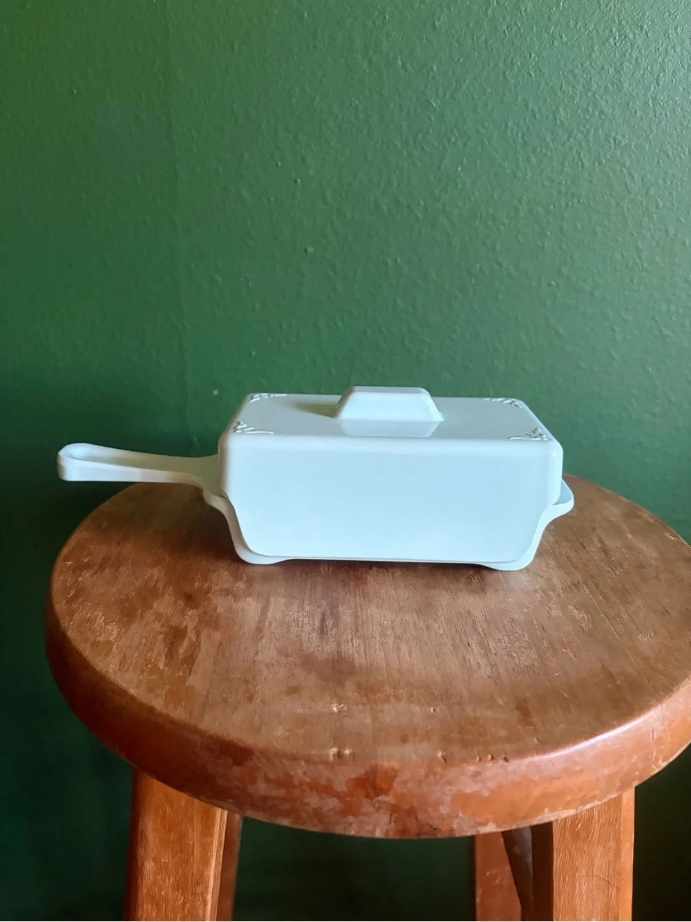 Vintage MCM melamine covered Butter Dish in baby blue